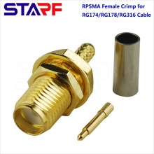 11mm threaded RPSMA Female bulkhead Crimp Connector for RG174 RG178 RG316 Cable